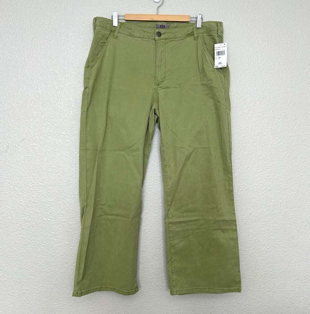 KUT from the Kloth Womens Solid Green Flat Front Pants Pockets Zip Button 14W